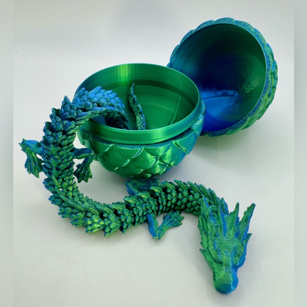 3D Printed Crystal Dragon and Egg Blue and Green